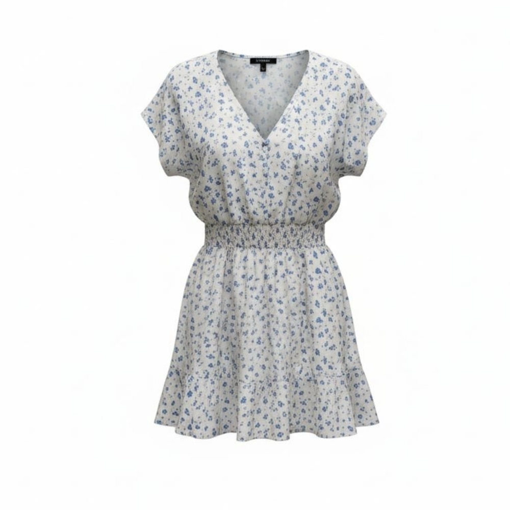 Sienna Sky Sheer White Dainty Blue Floral Midi Dress Size Large Cottagecore Boho
